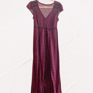 Urban Outfitters Red Plaid Maxi Slit Dress [S]